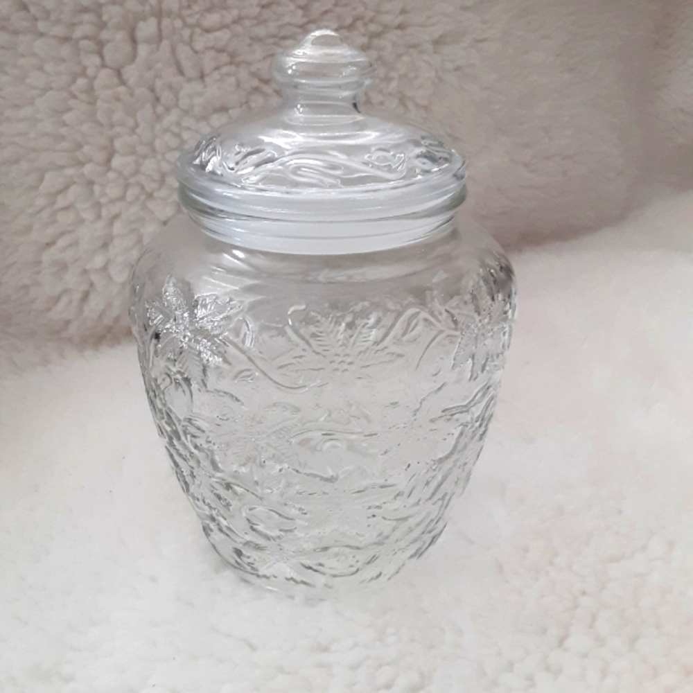 Poinsettia Etched Cookie Jar